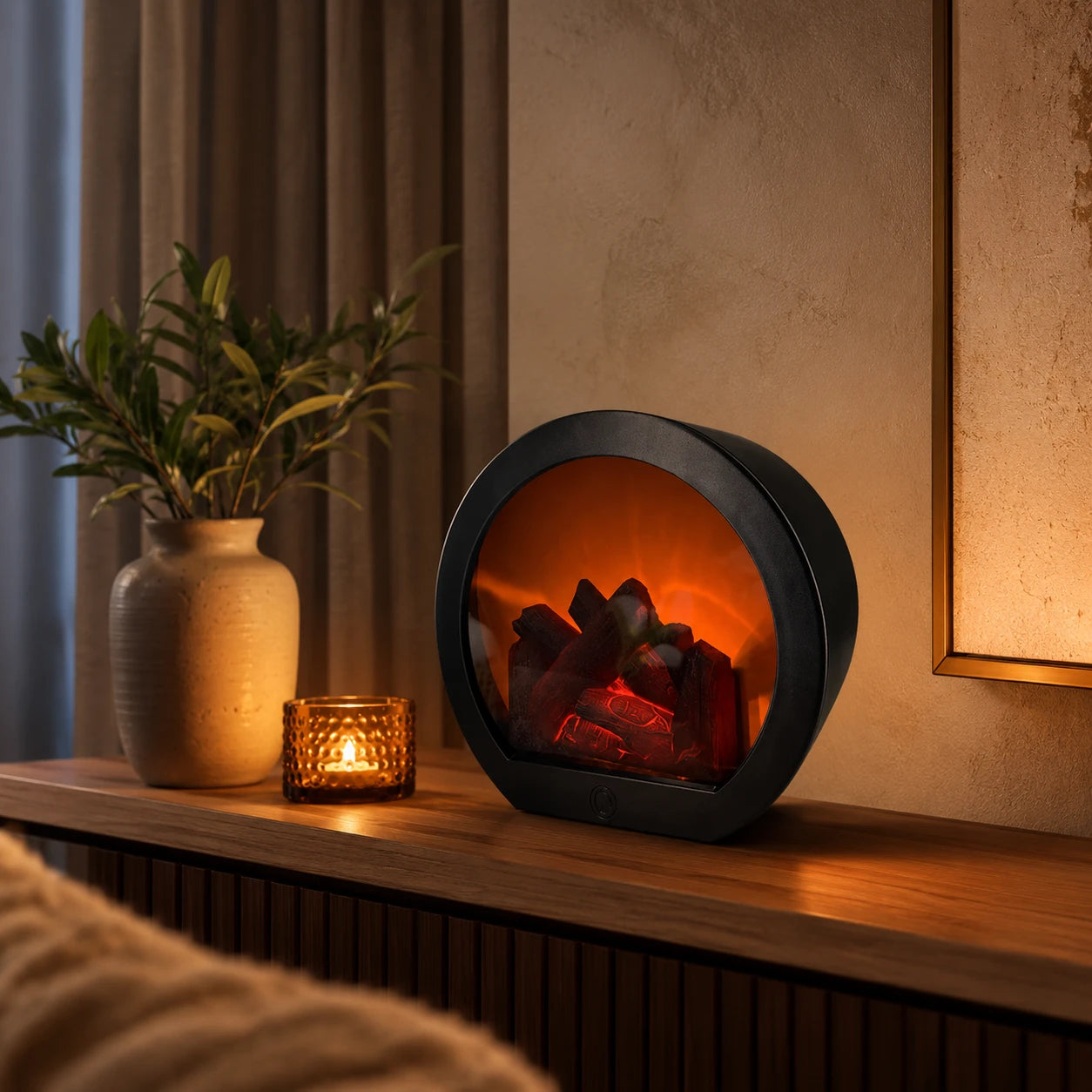 Lampe effet flamme ronde cheminée LED coloris blanc – FLAMORA Image