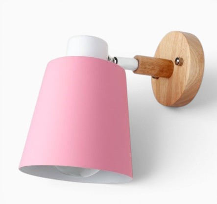 Applique murale Lumeoo style nordique avec abat-jour rose macaron et support en bois clair pour chambre cosy