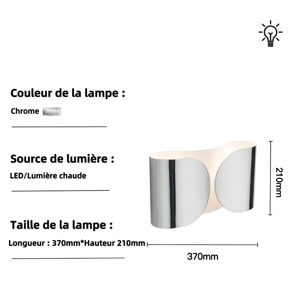 Applique murale design moderne Lumeoo en métal chromé avec éclairage LED à lumière chaude pour salon