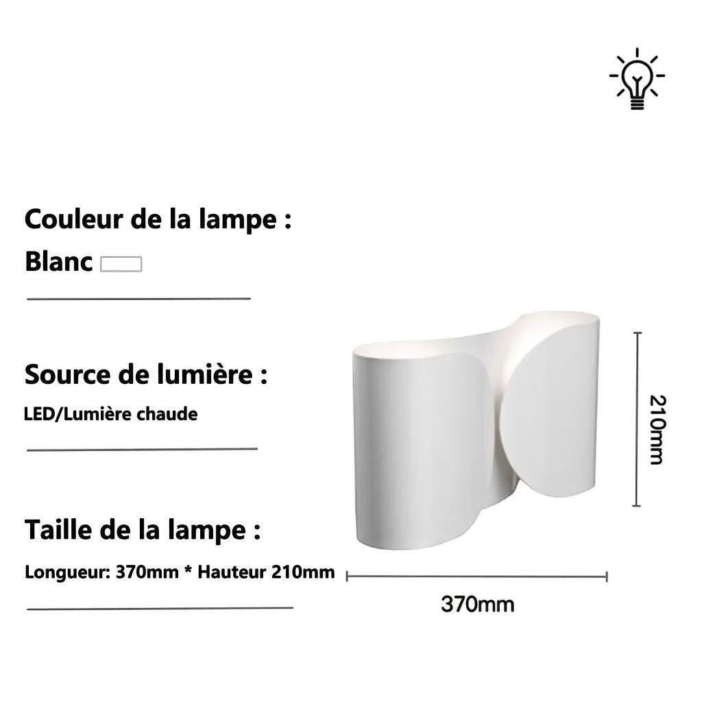 Applique murale design moderne Lumeoo WALOVA blanche aux formes courbes diffusant une lumière LED chaude