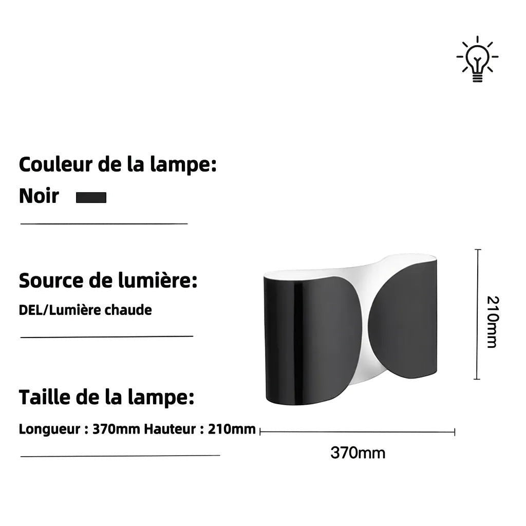 Applique murale design moderne Lumeoo WALOVA noire avec éclairage LED chaud, forme incurvée élégante