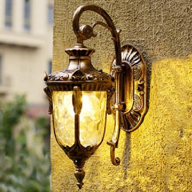 Applique murale Lumeoo DURALUX style européen en métal bronze avec verre texturé pour éclairage intérieur et extérieur