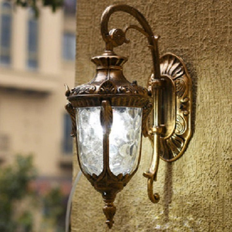 Applique murale Lumeoo DURALUX style européen en métal bronze vieilli avec verre texturé pour intérieur et extérieur