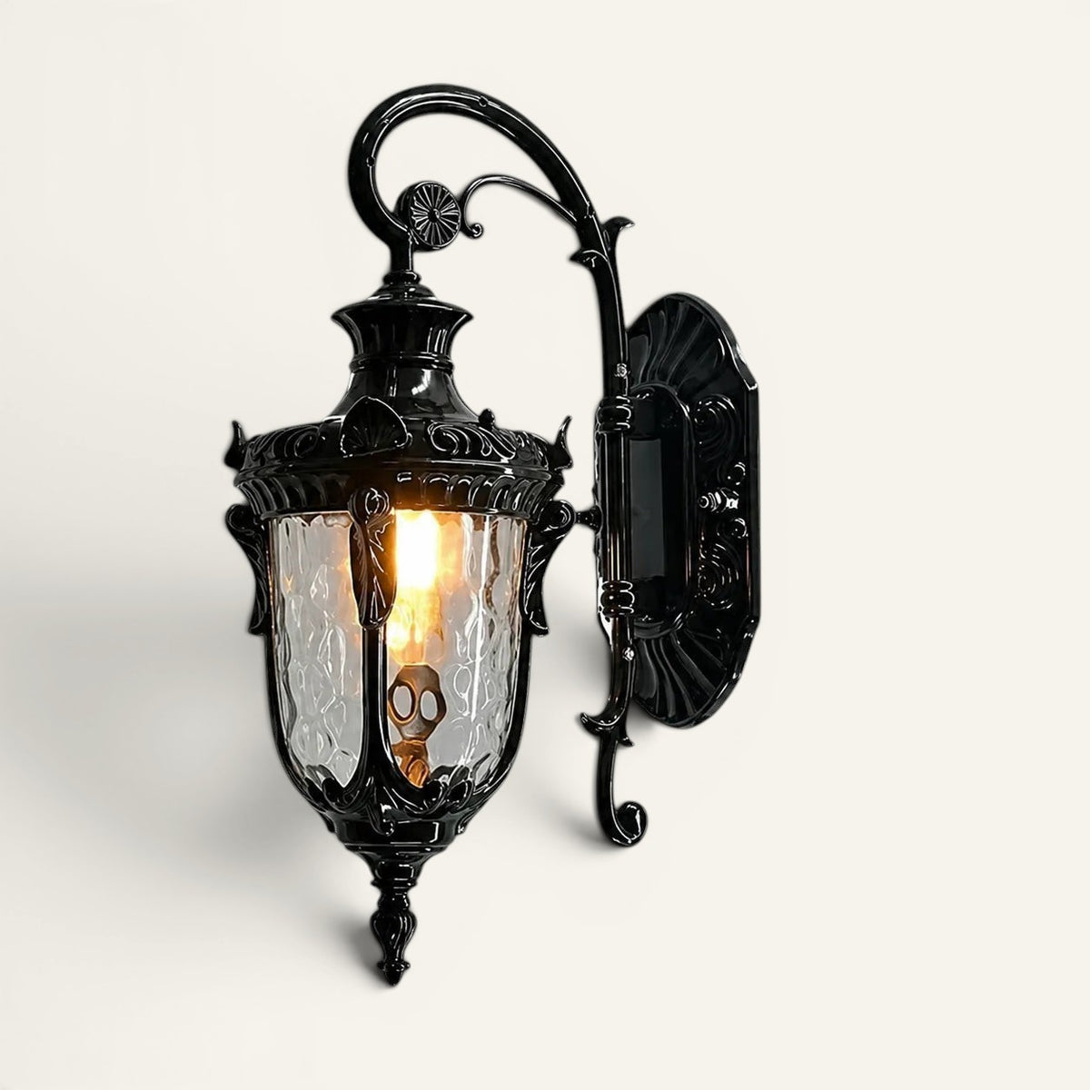 Applique murale Lumeoo DURALUX noire de style européen avec verre texturé pour éclairage intérieur et extérieur