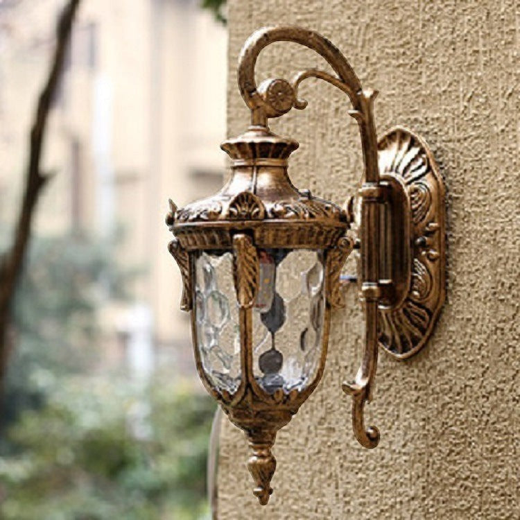 Applique murale Lumeoo DURALUX style européen en métal doré vieilli avec verre texturé pour intérieur et extérieur
