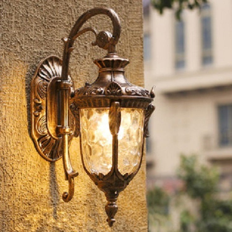 Applique murale Lumeoo DURALUX style européen en métal bronze avec verre texturé pour éclairage intérieur extérieur