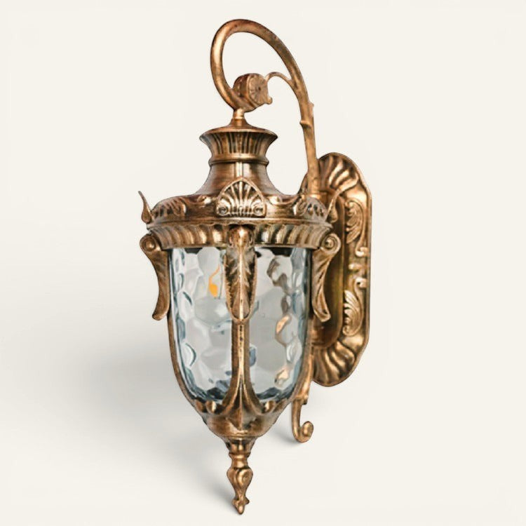 Applique murale Lumeoo DURALUX style européen en métal doré vieilli avec verre texturé pour intérieur et extérieur