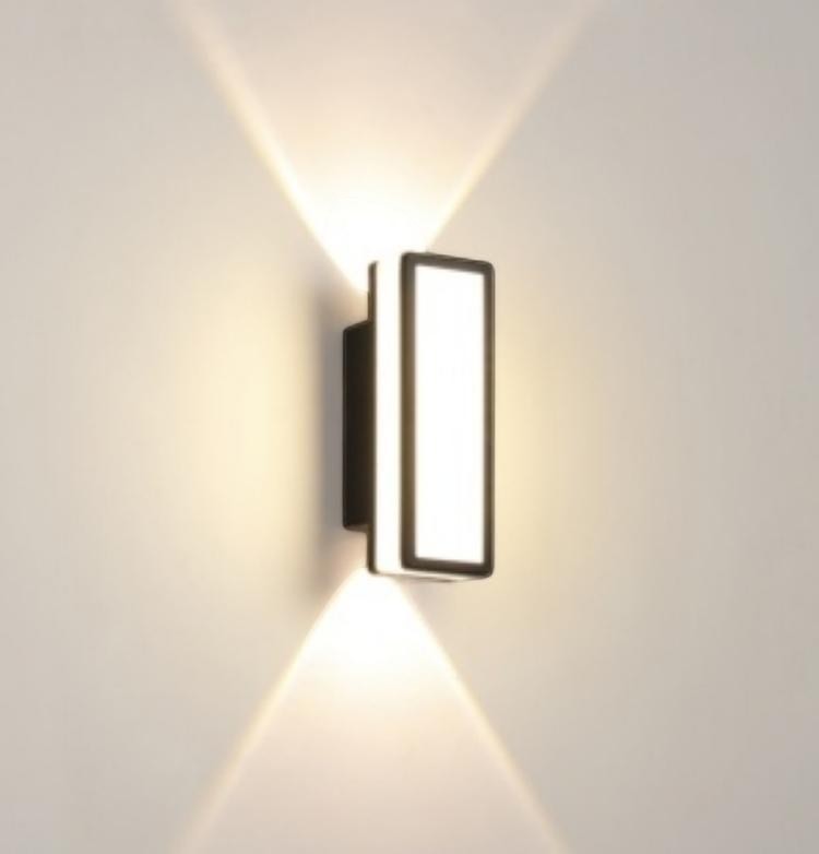 Applique murale extérieure LED Lumeoo rectangulaire noire avec éclairage diffus pour jardin et terrasse