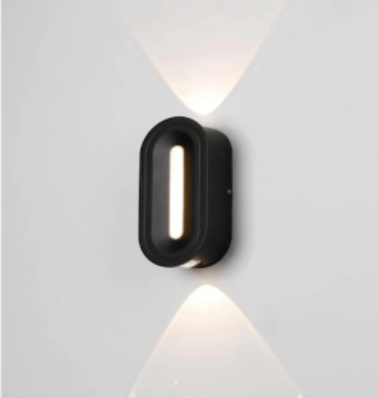 Applique murale extérieure Lumeoo noire ovale à double faisceau lumineux LED pour jardin et terrasse