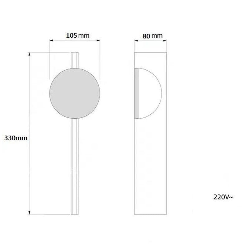 Schéma technique des dimensions de l'applique murale Lumeoo STEELIX en inox avec éclairage LED moderne.