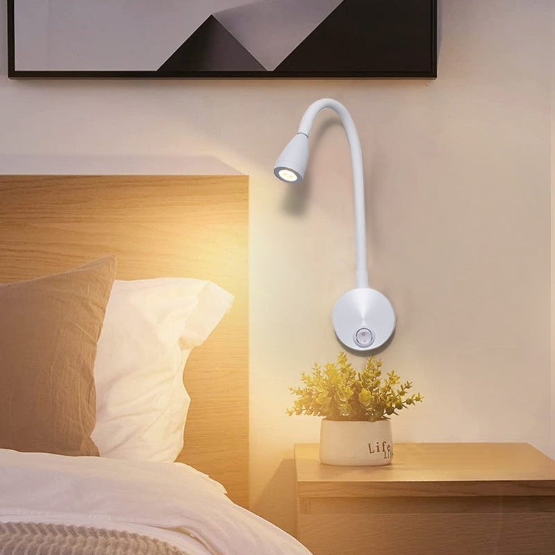 Applique murale LED Lumeoo blanche avec bras flexible col de cygne pour éclairage de lecture près d'un lit