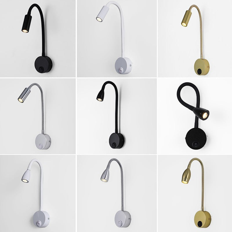 Applique murale LED Lumeoo orientable avec bras flexible col de cygne disponible en noir, blanc, argent et doré.