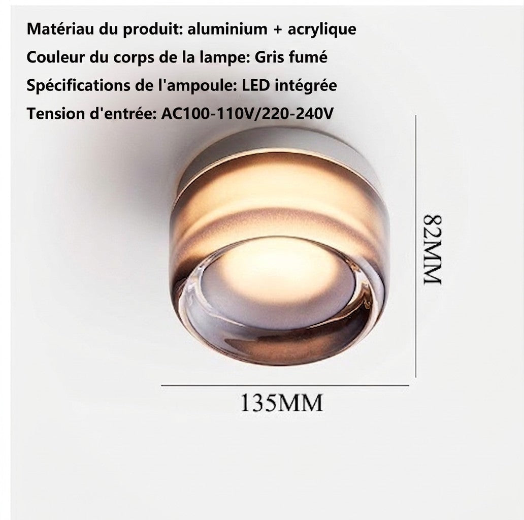 Applique murale LED ronde Lumeoo en aluminium et acrylique gris fumé avec éclairage diffus chaleureux