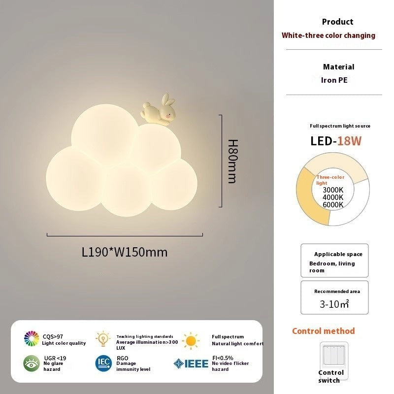 Applique murale Lumeoo KIDIWALL en forme de nuage avec un petit lapin, éclairage LED plein spectre pour enfant.