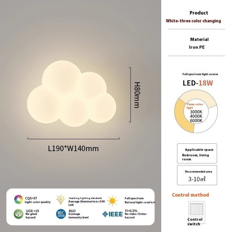 Applique murale Lumeoo KIDIWALL en forme de nuage blanc LED plein spectre pour chambre d'enfant avec détails techniques