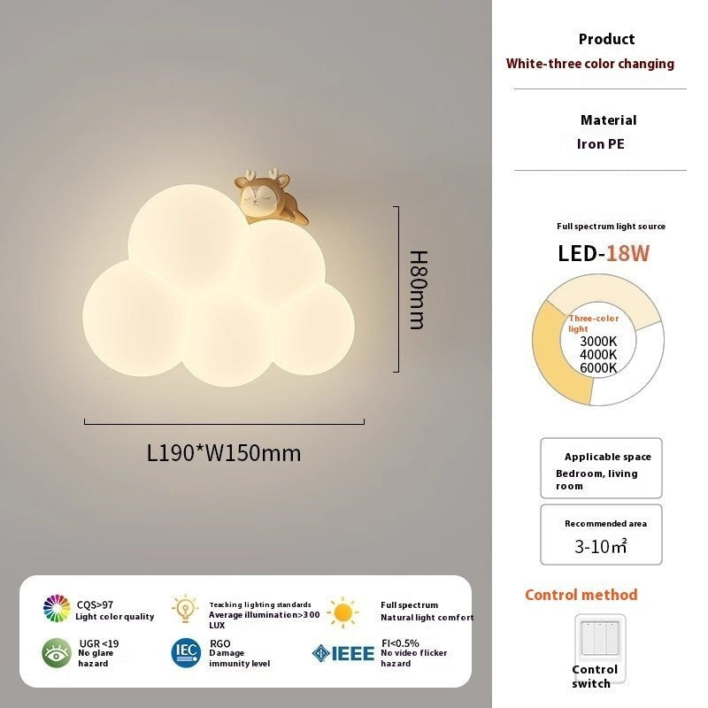 Applique murale Lumeoo KIDIWALL en forme de nuage avec un petit cerf, éclairage LED plein spectre pour chambre d'enfant.