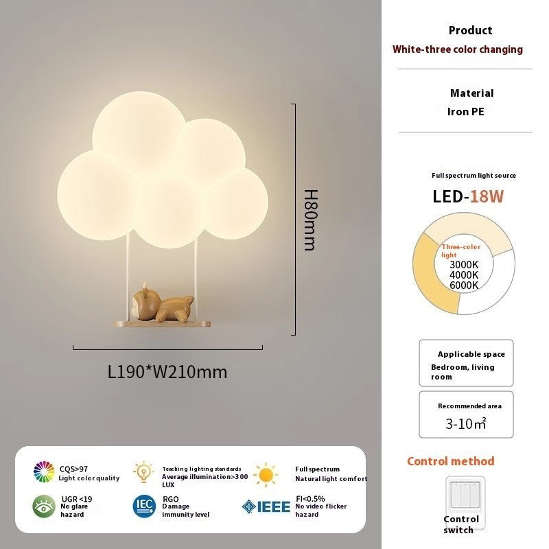 Applique murale enfant Lumeoo en forme de nuage avec petit animal, LED plein spectre à trois températures de couleur.