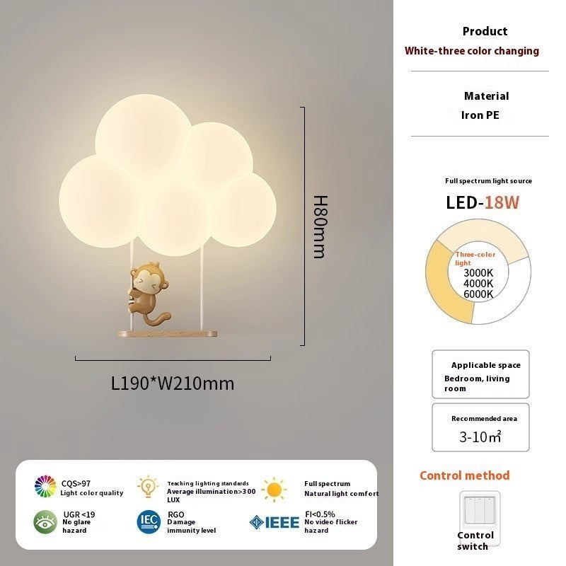 Applique murale Lumeoo en forme de nuage avec petit singe, éclairage LED plein spectre pour chambre d'enfant