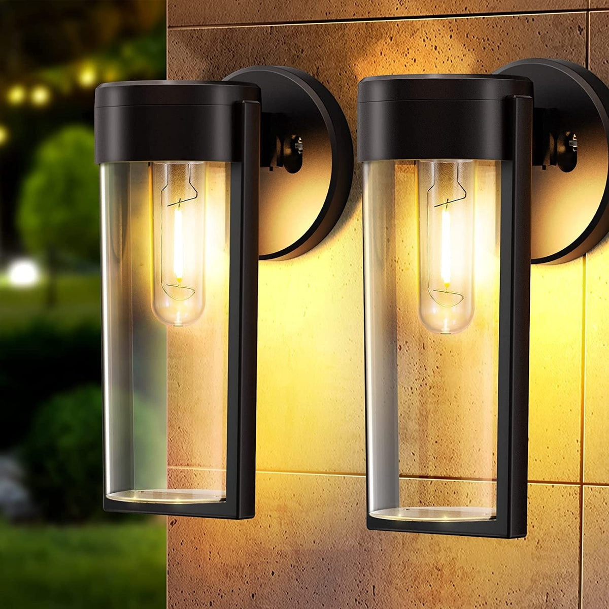 Appliques murales solaires Lumeoo noires avec ampoule filament tungstène pour un éclairage extérieur chaleureux