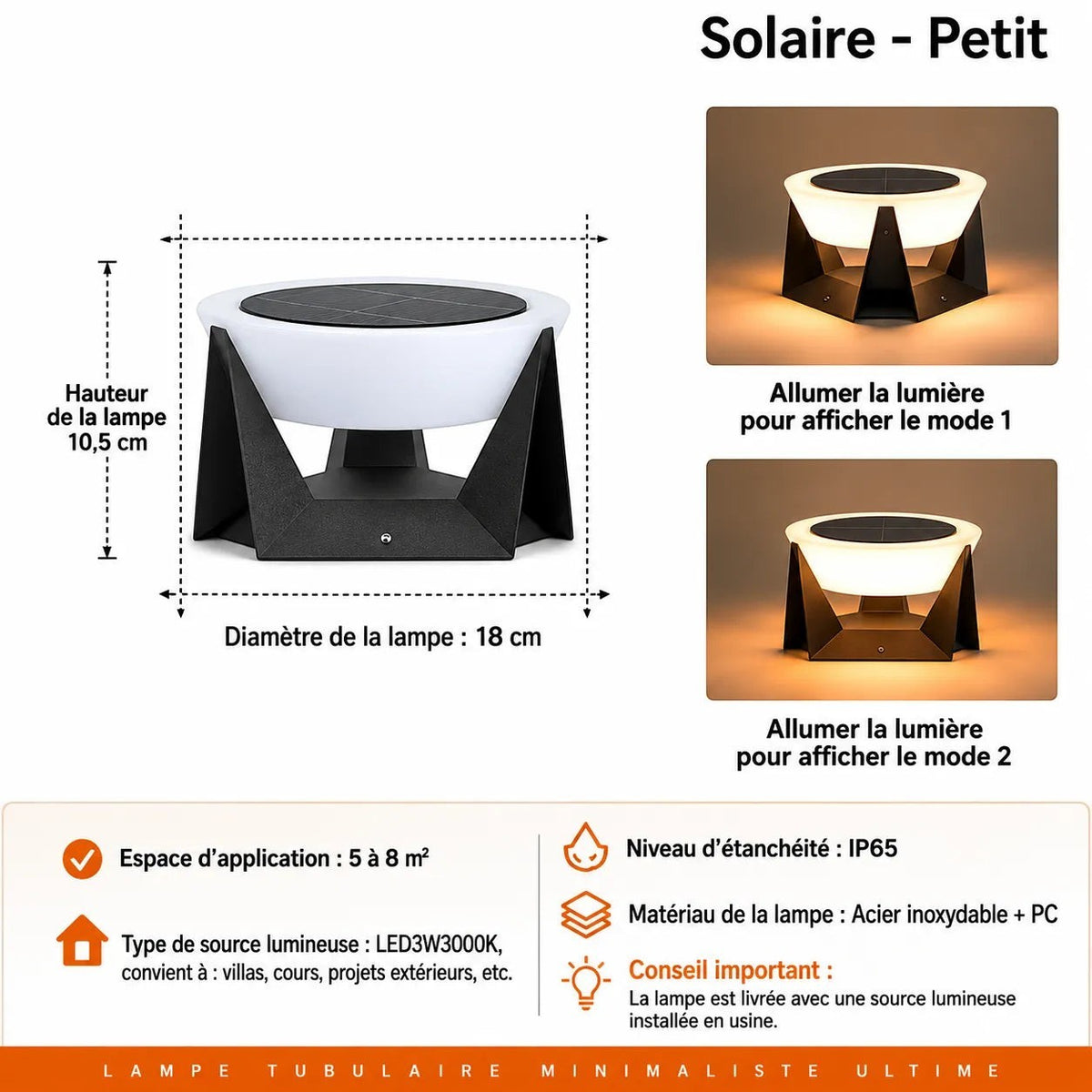 Borne éclairage extérieur solaire Lumeoo PILLAREX noire en acier et polycarbonate, étanche IP65 pour jardin et allées.
