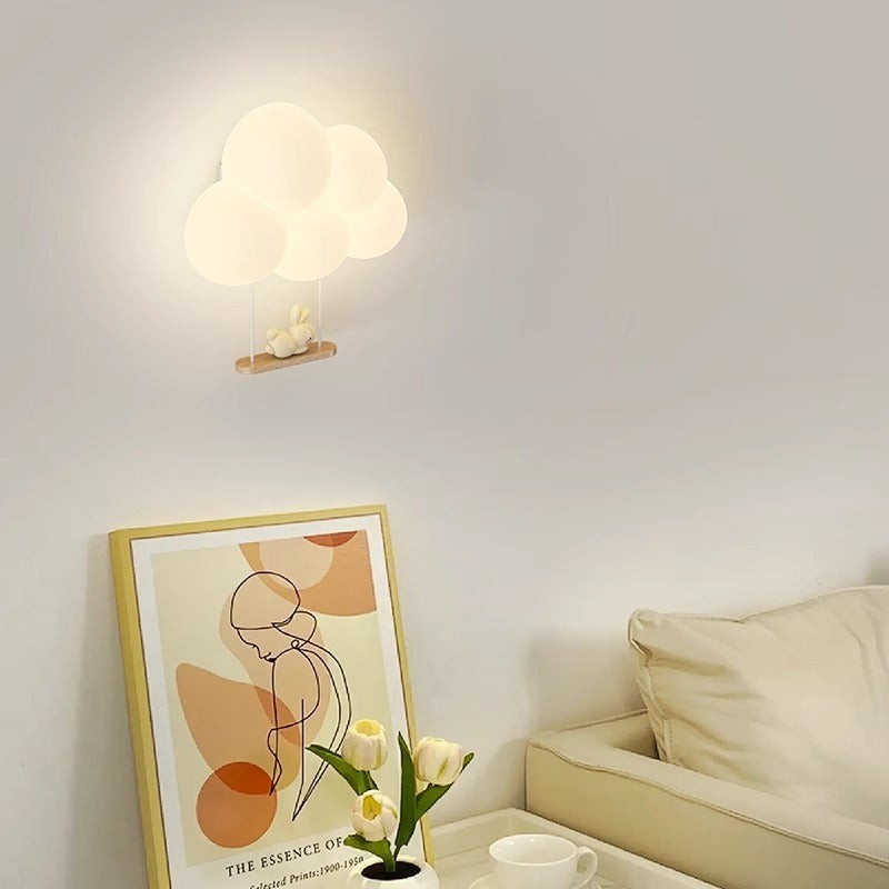Applique murale Lumeoo KIDIWALL en forme de nuage lumineux avec petit lapin, éclairage LED doux pour chambre d'enfant
