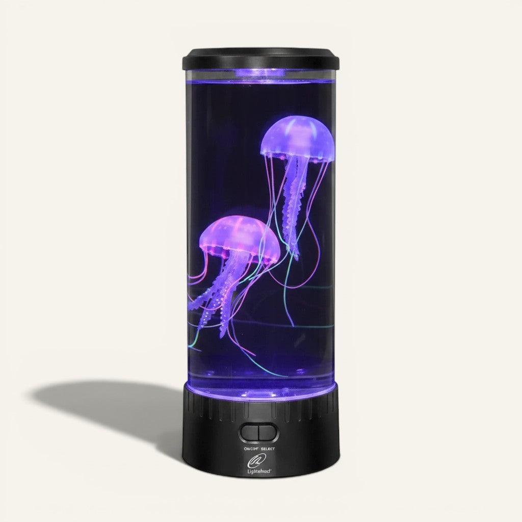 Lampe aquarium méduse Lumeoo LED rechargeable avec méduses flottantes lumineuses violettes pour une ambiance apaisante.