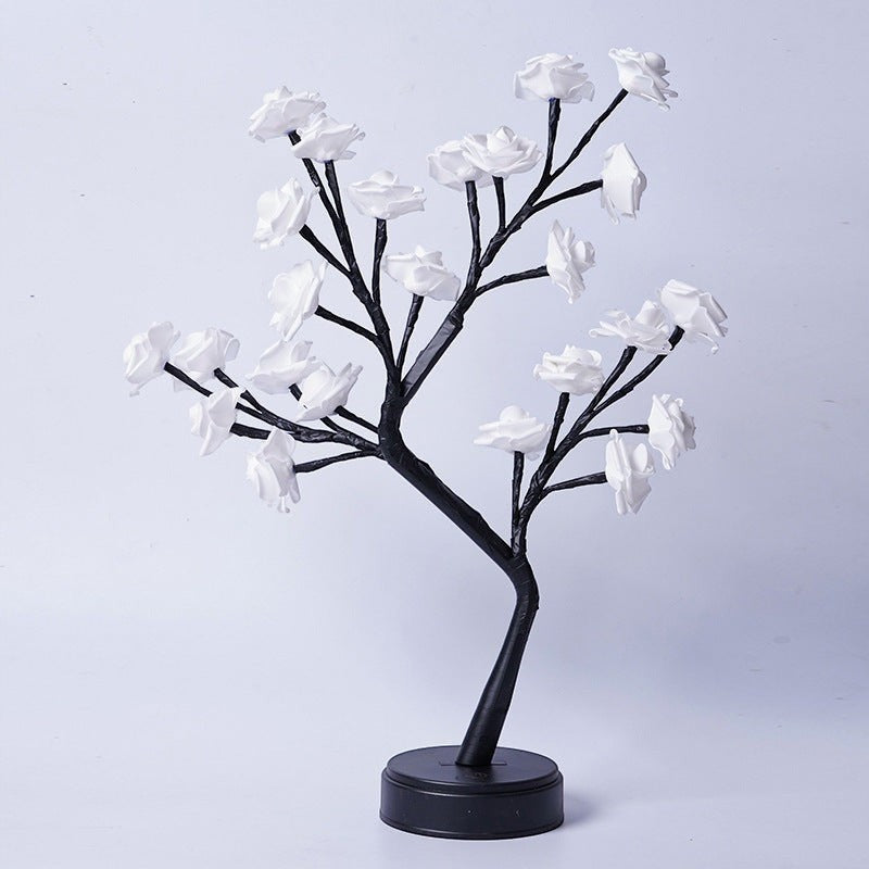 Lampe arbre Lumeoo avec fleurs blanches LED, design poétique pour décoration de chambre ou mariage, alimentée par USB