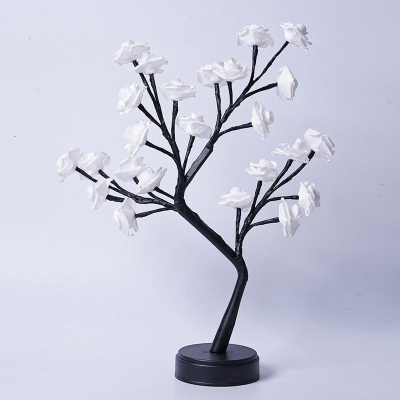 Lampe arbre Lumeoo avec fleurs blanches LED, design poétique pour décoration de chambre ou mariage, alimentée par USB