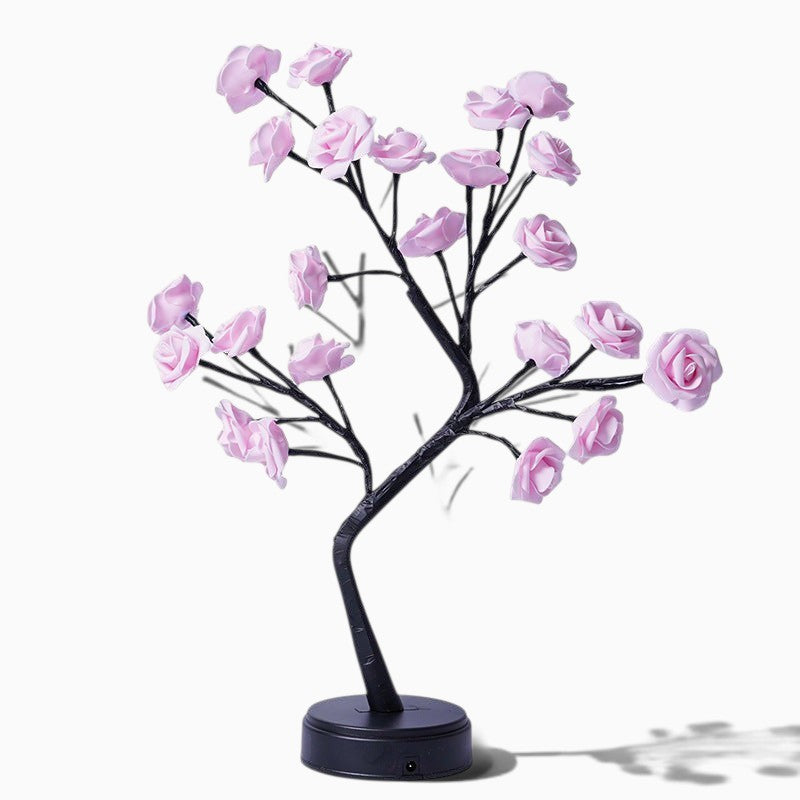 Lampe arbre Lumeoo avec fleurs roses LED décoratives pour une ambiance romantique dans une chambre