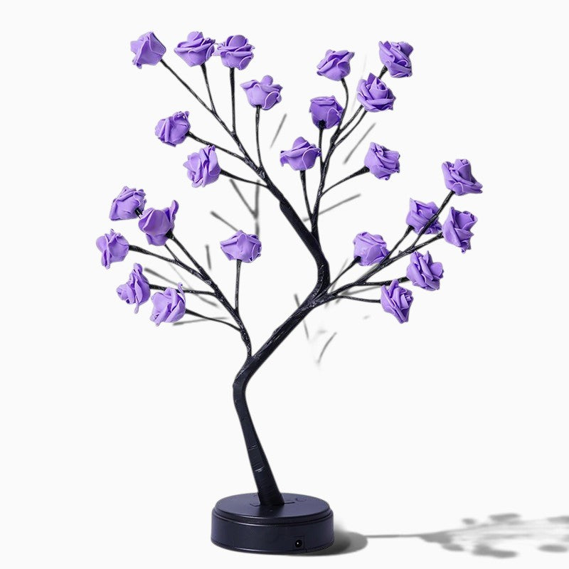 Lampe arbre Lumeoo avec fleurs roses violettes LED pour une décoration de chambre romantique et lumineuse