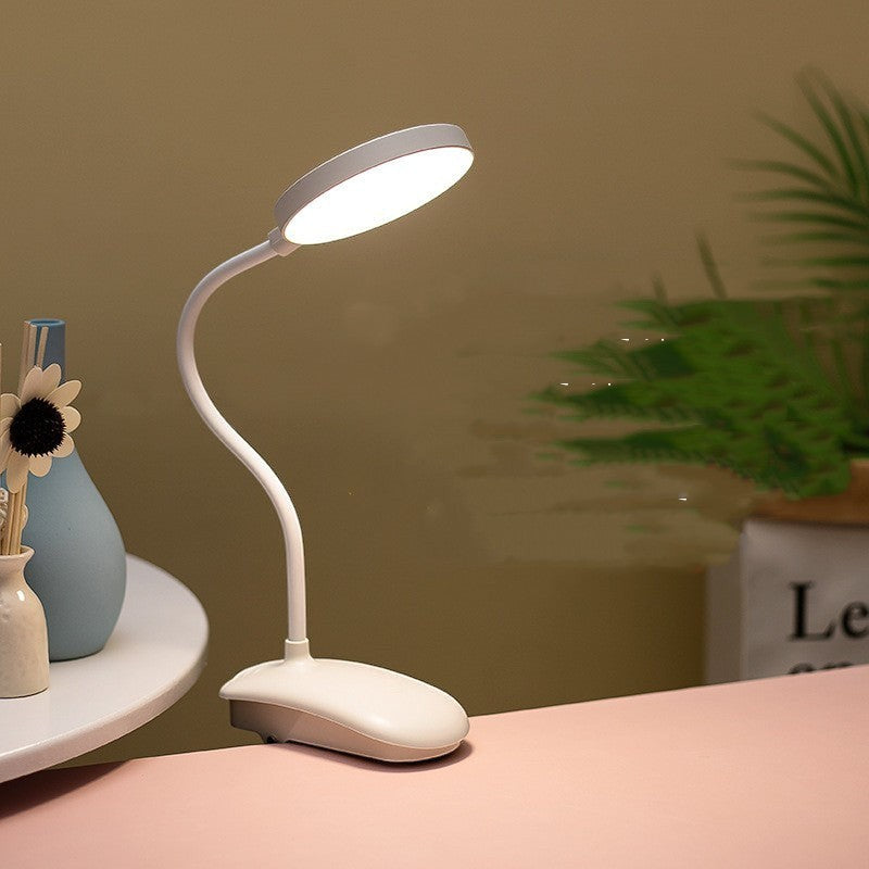 Lampe de bureau LED Lumeoo blanche à clipser avec bras flexible, tactile et rechargeable, idéale pour la lecture