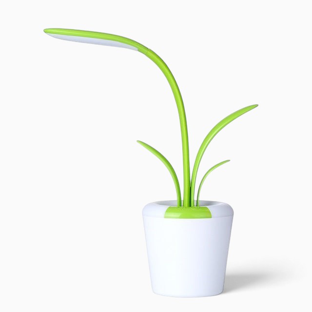 Lampe de bureau LED Lumeoo verte et blanche en forme de plante avec éclairage tactile dimmable