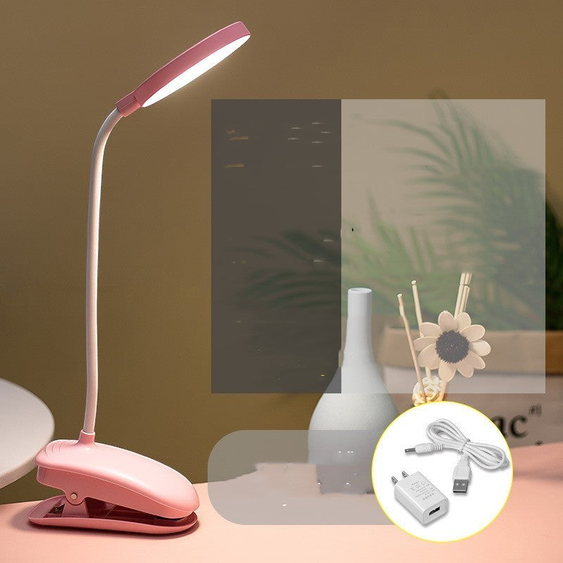 Lampe de bureau Lumeoo rose à clipser, LED tactile rechargeable par USB avec col flexible pour lecture et travail