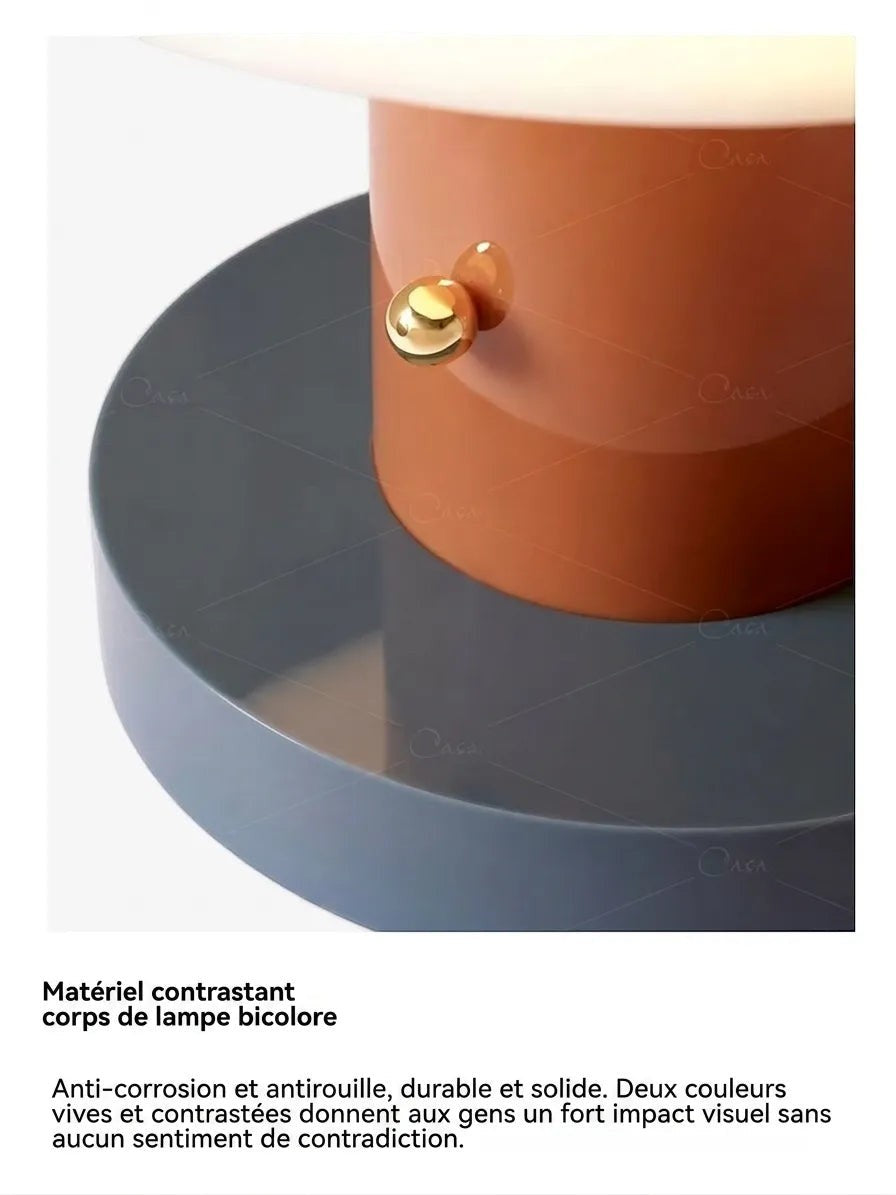 Lampe de table champignon Lumeoo bicolore orange et gris avec finition métallique brillante et design moderne