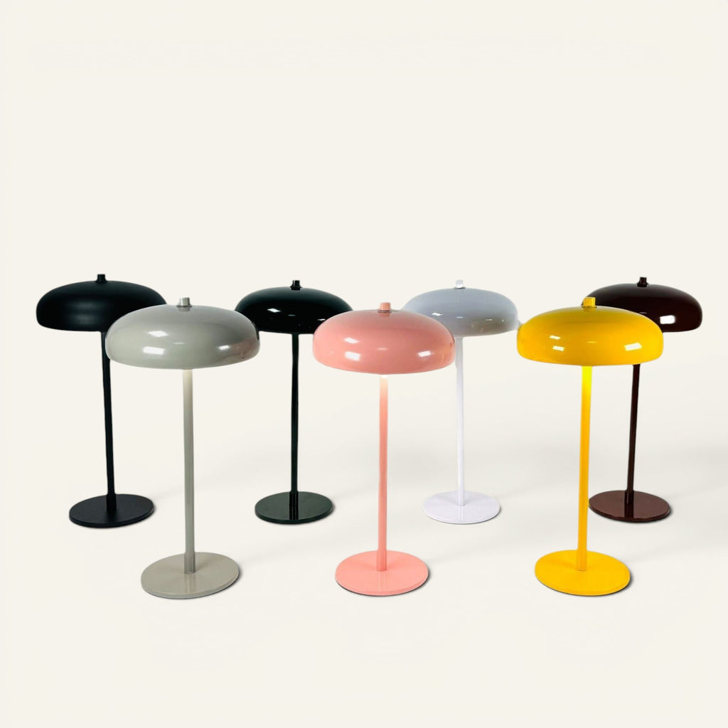 Collection de lampes champignon minimalistes rechargeables Lumeoo en divers coloris pour une ambiance cosy