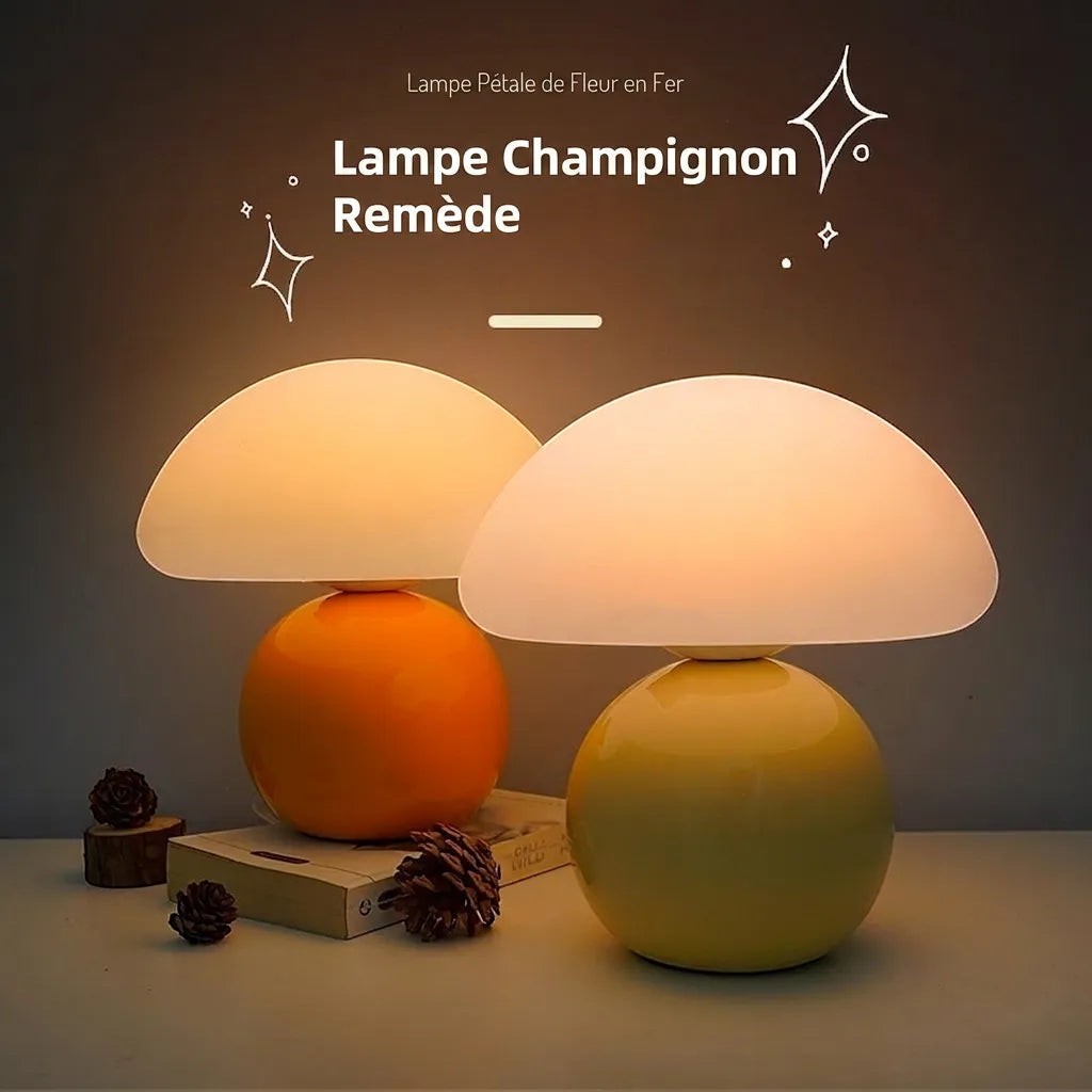 Lampes champignon Lumeoo rechargeables orange et jaune avec abat-jour diffusant une lumière douce et chaleureuse