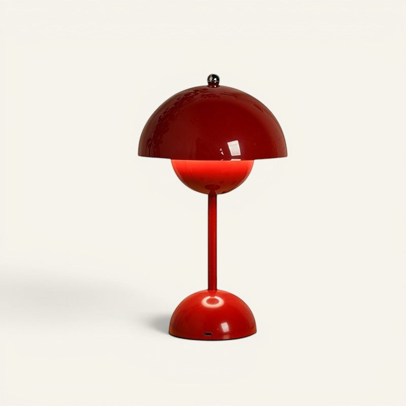 Lampe champignon Lumeoo rouge sans fil rechargeable avec design tactile moderne et finition brillante