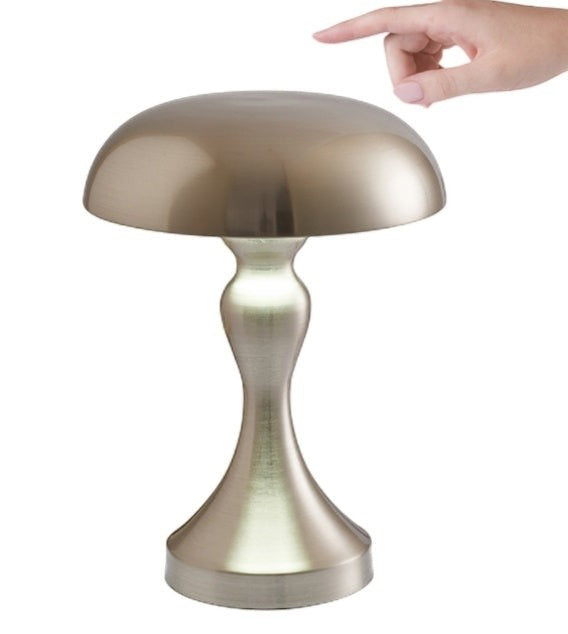 Lampe de table champignon Lumeoo en métal doré brossé avec contrôle tactile et design moderne rechargeable