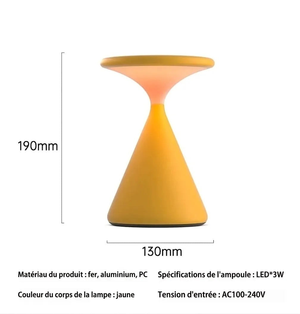 Lampe de chevet minimaliste Lumeoo jaune pastel au design conique épuré diffusant une lumière douce et apaisante