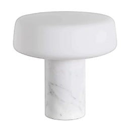 Lampe de chevet Lumeoo en marbre blanc avec abat-jour arrondi et commande tactile dimmable pour une ambiance douce