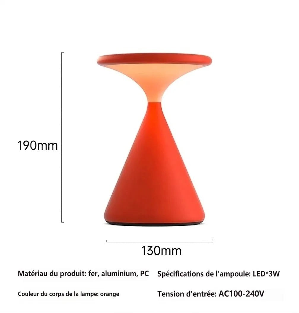 Lampe de chevet minimaliste Lumeoo orange en métal et polycarbonate avec éclairage LED doux et design conique