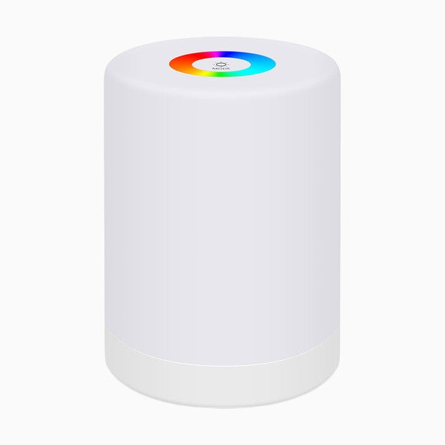 Lampe de chevet Lumeoo RGB rechargeable cylindrique blanche avec anneau de contrôle tactile coloré pour ambiance douce
