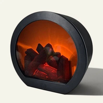 Lampe Lumeoo ronde effet flamme avec bûches décoratives pour une ambiance cocooning chaleureuse et apaisante