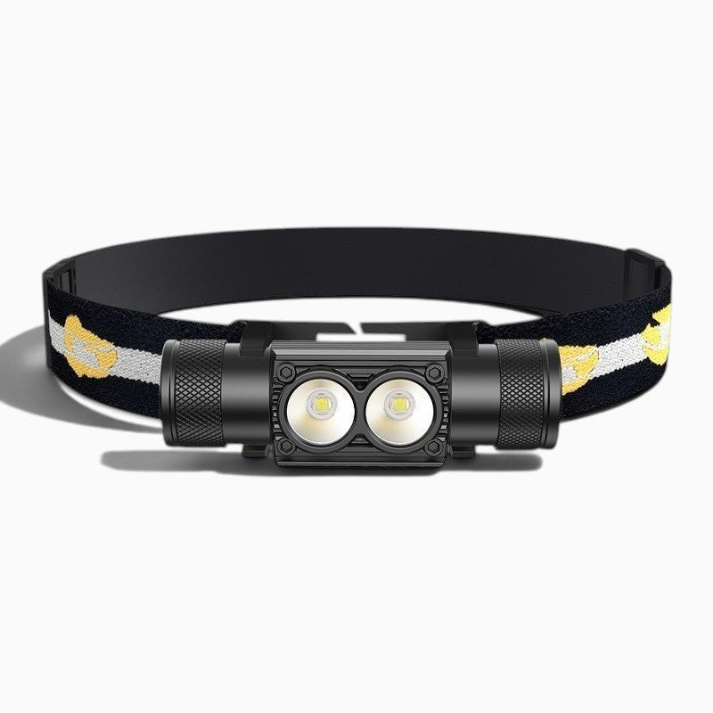 Lampe frontale Lumeoo ALPHALUX en aluminium noir avec double LED puissante et bandeau élastique réglable