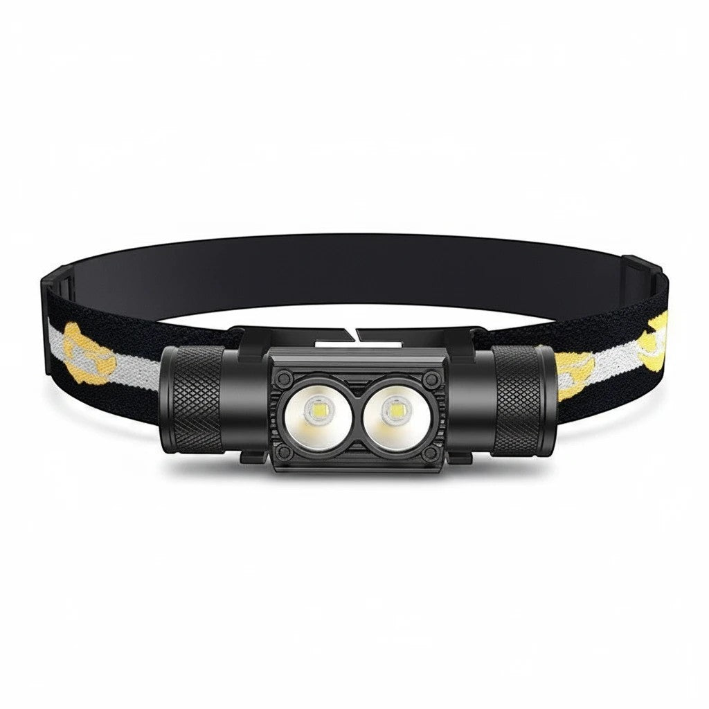 Lampe frontale Lumeoo ALPHALUX en aluminium noir avec double LED rechargeable pour randonnée et camping nocturne