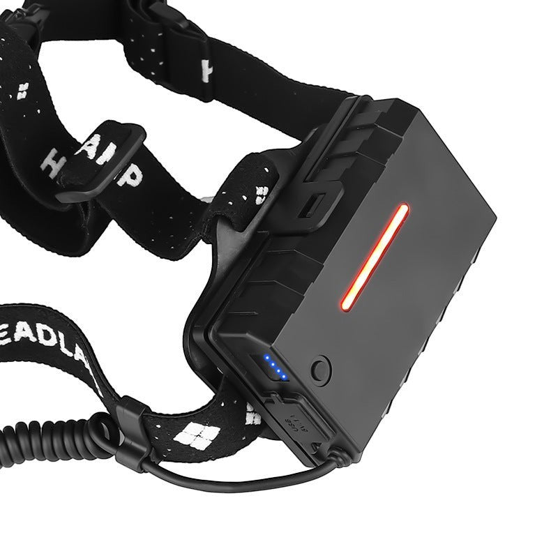 Lampe frontale Lumeoo XHP70 noire rechargeable USB avec sangle réglable et témoin lumineux rouge pour le camping.