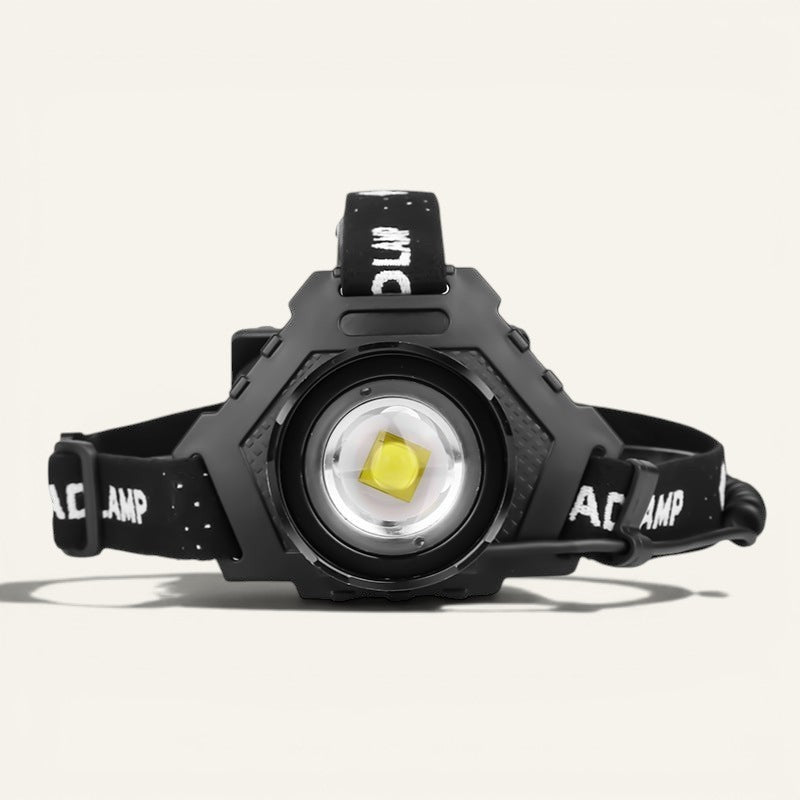 Lampe frontale Lumeoo XHP70 noire, rechargeable USB, zoomable, idéale pour le camping et la randonnée nocturne.