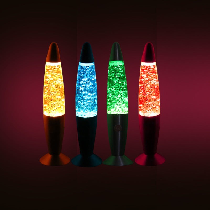 Quatre lampes à lave Lumeoo en aluminium de 330mm avec effets pailletés colorés pour une ambiance relaxante