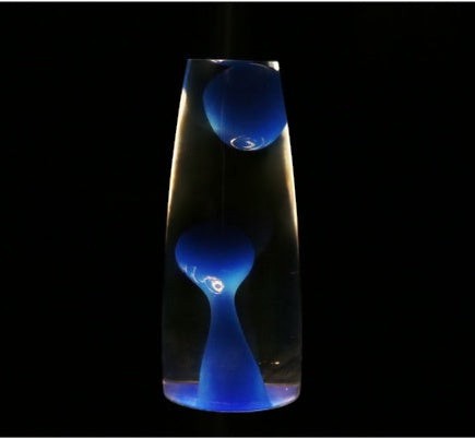 Lampe à lave Lumeoo Vulcano 33cm avec cire bleue hypnotique dans un cylindre en verre pour une ambiance relaxante