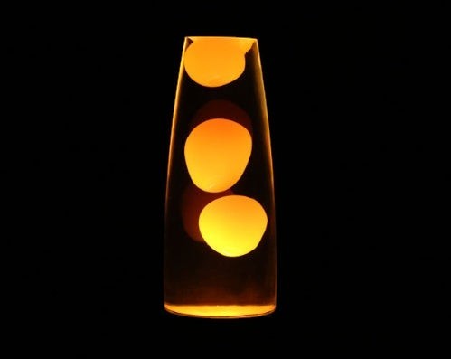 Lampe à lave Lumeoo Vulcano 33cm en verre avec cire orange lumineuse pour une ambiance rétro et relaxante